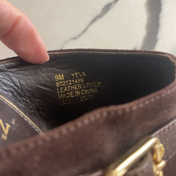 Ralph Lauren Chocolate Brown Suede Leather Wedge Heel Clogs Buckle Accent Size 9 - Picture 9 of 9